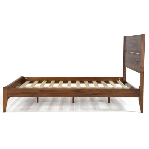 Full Size Rustic Walnut Mid Century Slatted Platform Bed