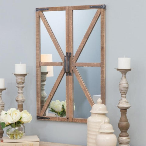 Rustic Vintage Faux Barn Doors Farmhouse Wall Mirror