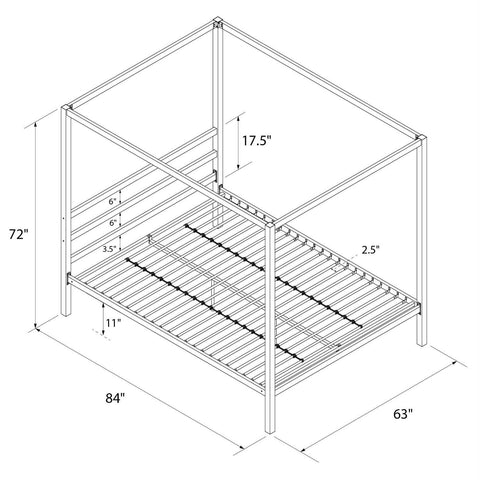 Queen size Modern Canopy Bed in Sturdy Grey Metal