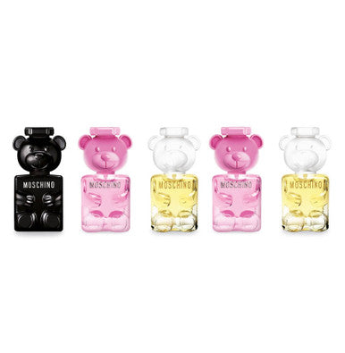 MOSCHINO 5 PCS MINI SET FOR MEN AND WOMEN: BUBBLE GUM 5 ML EAU DE PARFUM + BUBBLE GUM 5 ML EAU DE PARFUM + TOY BOY 5 ML EAU DE PARFUM + TOY 2 5 ML EAU DE PARFUM + TOY 2 5 ML EAU DE PARFUM