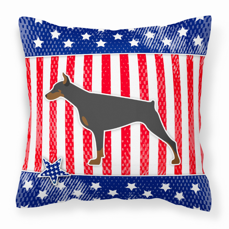 USA Patriotic Doberman Pinscher Fabric Decorative Pillow