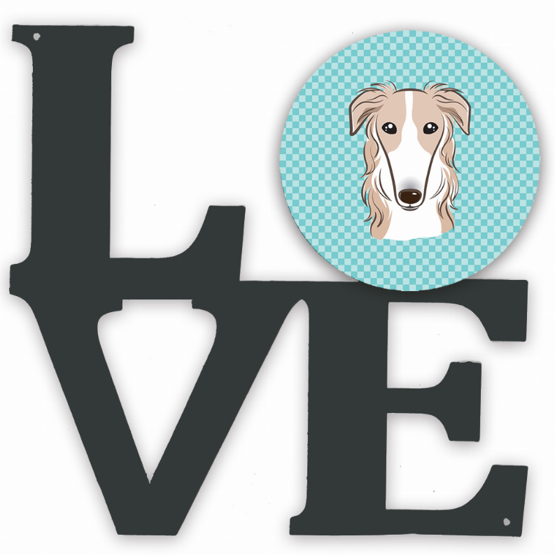 Checkerboard Blue Borzoi Metal Wall Artwork LOVE