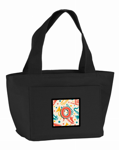 Retro Teal Orange Musical Instruments Initial Lunch Bag