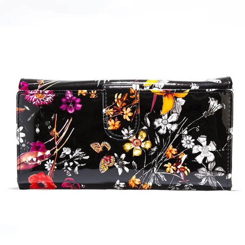 Leather Flower Print Wallet Medium/Large