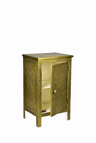 Bungalow Rose Bedside Table With 1 Shelf Silver Metallic Akashia Babool Wood Gold Antique 17X13X28