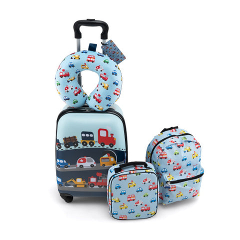 5 Piece Kids Luggage Set with Backpack  Neck Pillow  Name Tag  Lunch Bag-Blue