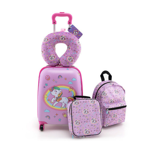 5 Piece Kids Luggage Set with Backpack  Neck Pillow  Name Tag  Lunch Bag-Hot Pink