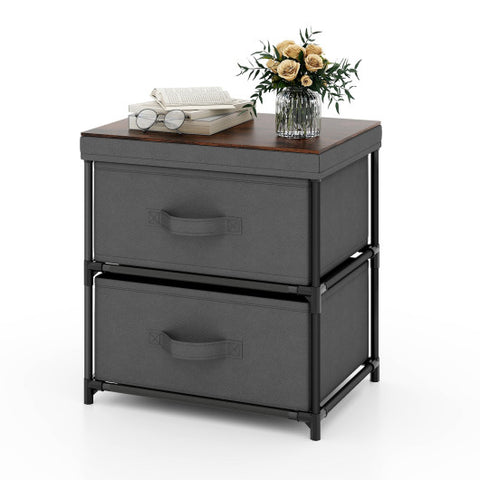 2-Drawer Nightstand with Removable Fabric Bins and Pull Handles-Gray