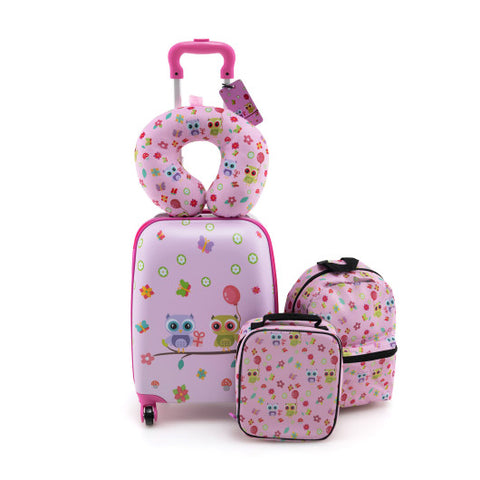 5 Piece Kids Luggage Set with Backpack  Neck Pillow  Name Tag  Lunch Bag-Pink