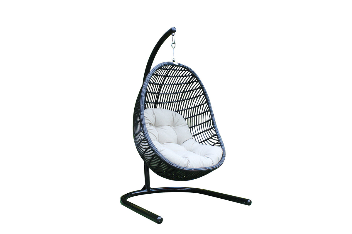 43" Beige And Black Metal Swing Chair With Beige Cushion