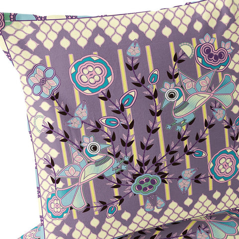 Set of Two 16" X 16" Blue and Purple Peacock Blown Seam Floral Indoor Outdoor Throw Pillow