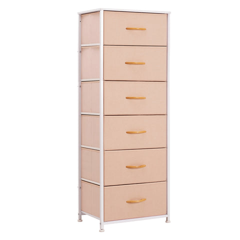 18" Pink and White Steel and Fabric Six Drawer Chest