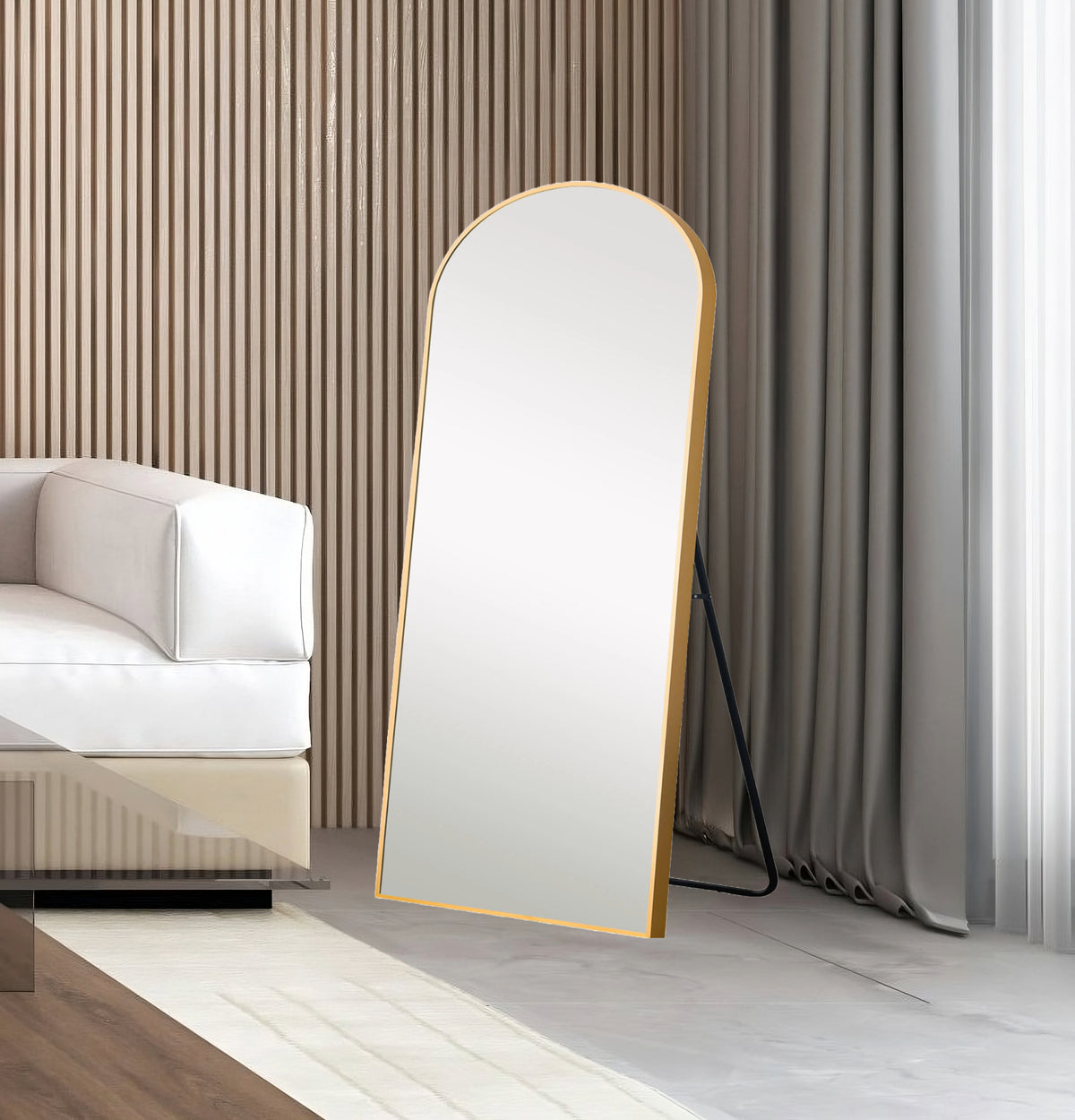 71" Gold Arch Metal Framed Full Length Standing Mirror