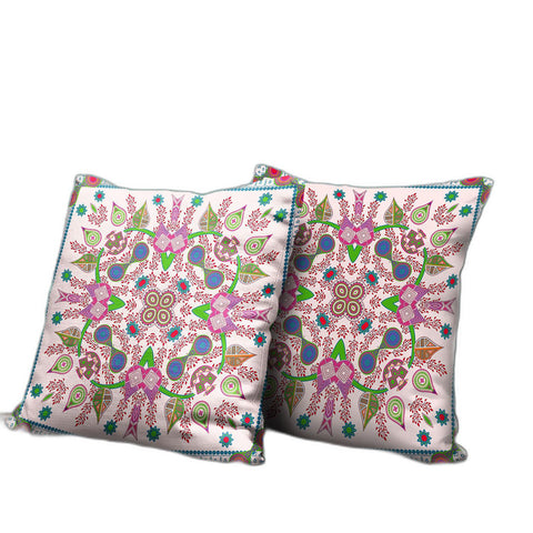 28" X 28" Pink and Green Blown Seam Paisley Indoor Outdoor Throw Pillow