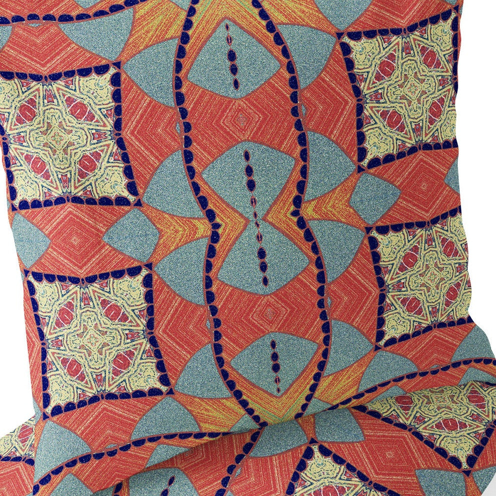 Set of Two 16" X 16" Blue and Orange Blown Seam Eclectic Indoor Outdoor Throw Pillow