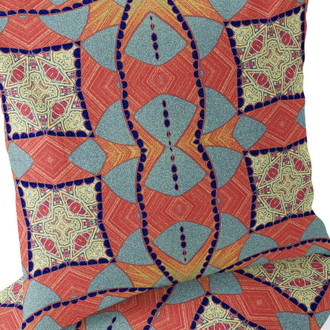 Set of Two 16" X 16" Blue and Orange Blown Seam Eclectic Indoor Outdoor Throw Pillow