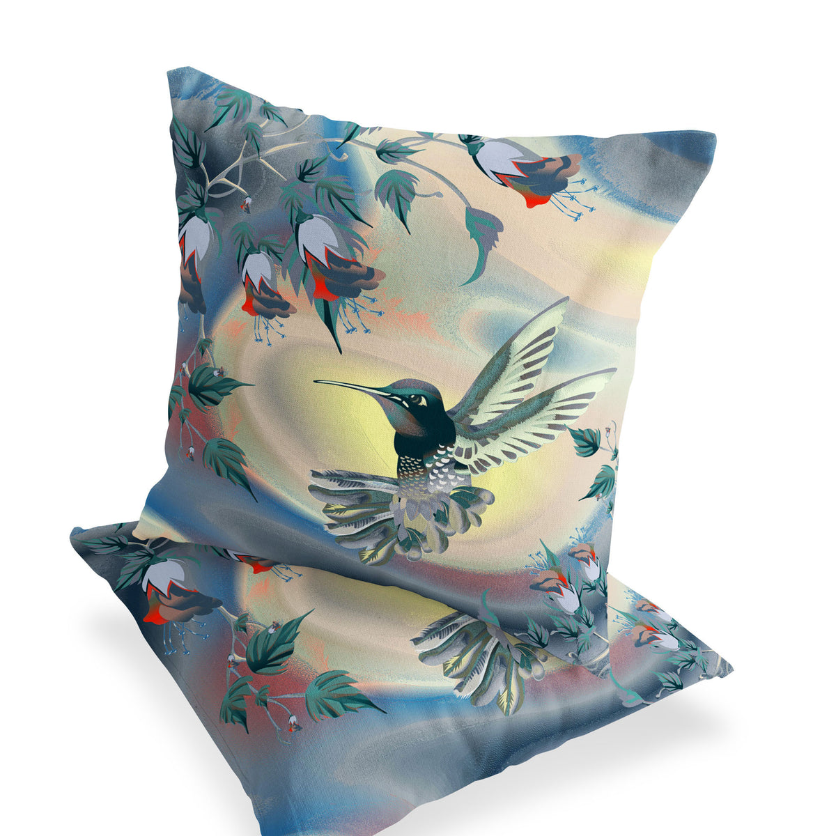 Set of Two 16" X 16" Yellow Bird Blown Seam Indoor Outdoor Throw Pillow