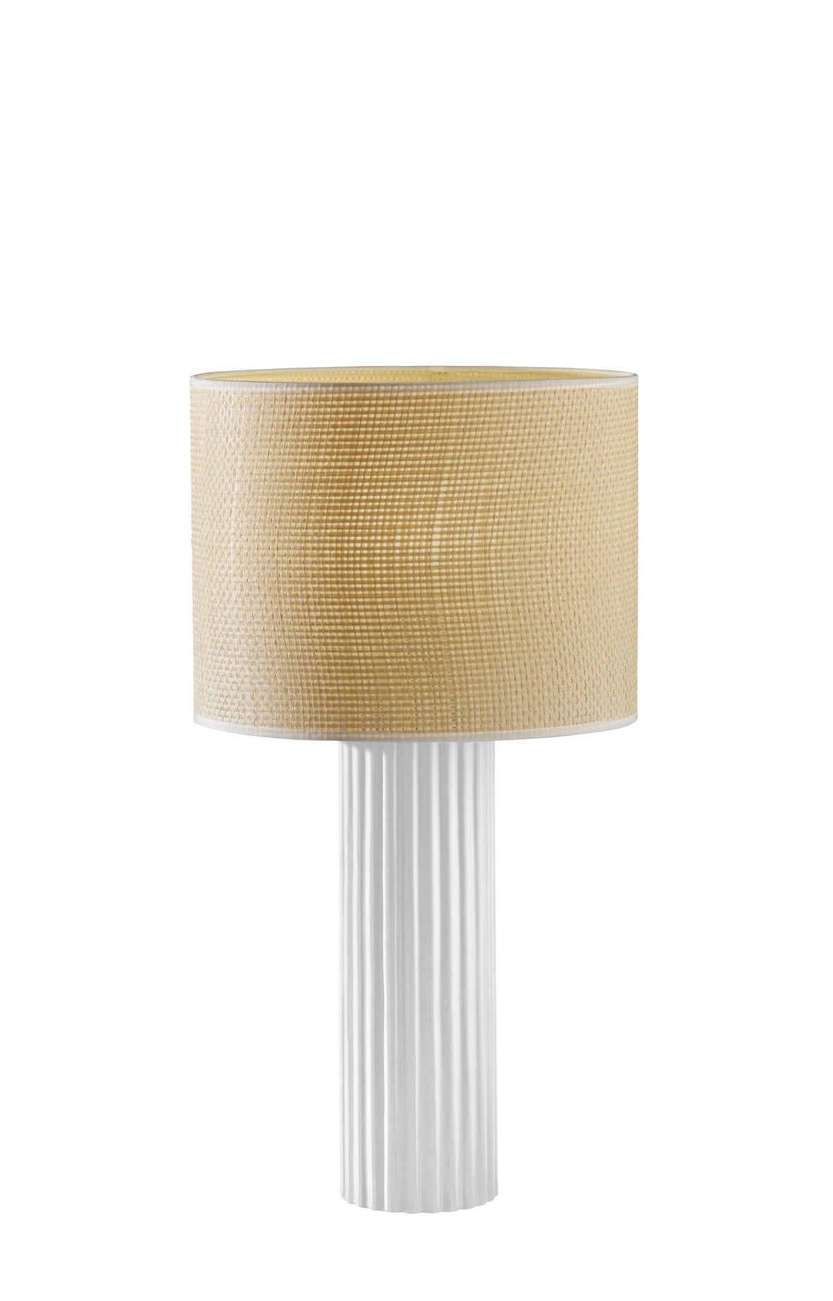 24" White Ceramic Cylinder Table Lamp With Beige Drum Shade