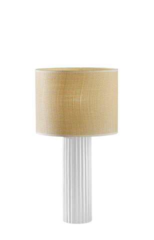 24" White Ceramic Cylinder Table Lamp With Beige Drum Shade