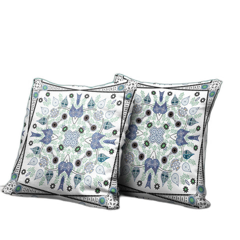 18" x 18" Blue and Off White Blown Seam Paisley Indoor Outdoor Throw Pillow