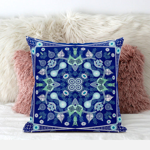 20" x 20" Midnight Blue Blown Seam Paisley Indoor Outdoor Throw Pillow