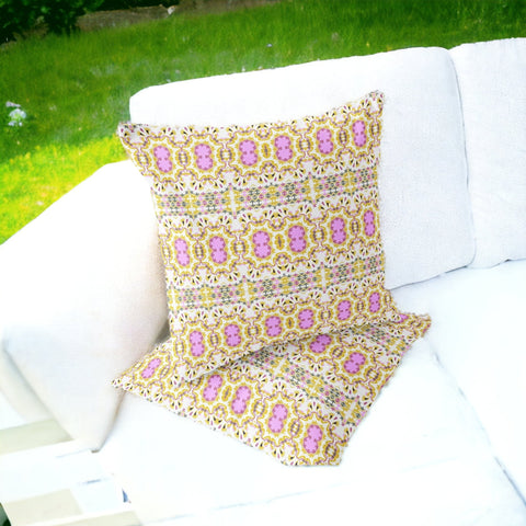 Set of Two 16" X 16" Yellow and White Blown Seam Floral Indoor Outdoor Throw Pillow