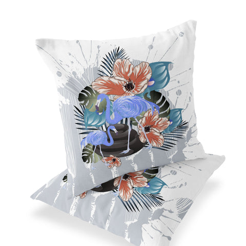 Set of Two 16" X 16" Gray Flamingo Blown Seam Indoor Outdoor Throw Pillow