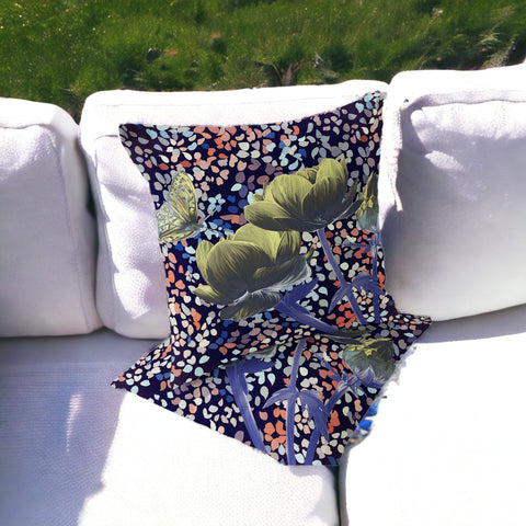 Set of Two 16" X 16" Pink and Purple Butterfly Blown Seam Floral Indoor Outdoor Throw Pillow