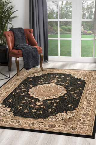 7’ x 9’ Black and Beige Embellished Area Rug