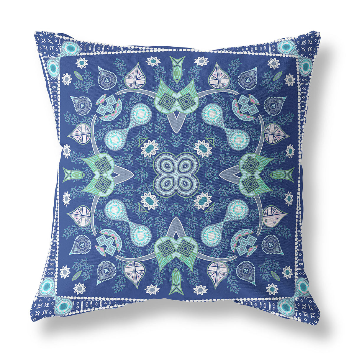 26" x 26" Midnight Blue Blown Seam Paisley Indoor Outdoor Throw Pillow