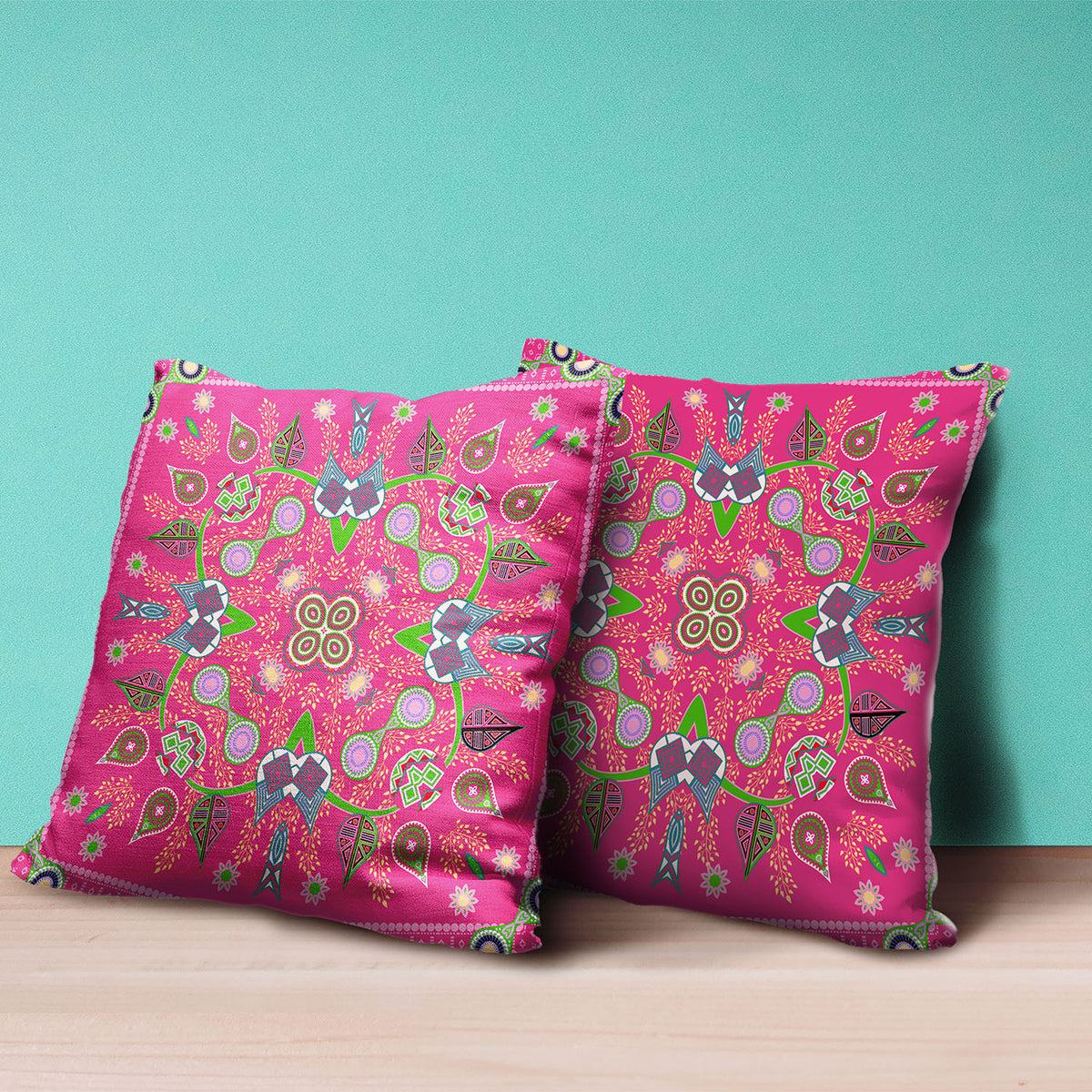 20" x 20" Hot Pink Blown Seam Paisley Indoor Outdoor Throw Pillow