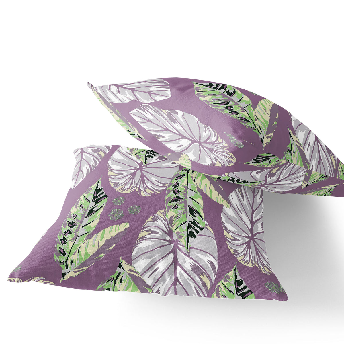 Set of Two 16" X 16" Purple and White Botanical Indoor Outdoor Throw Pillow