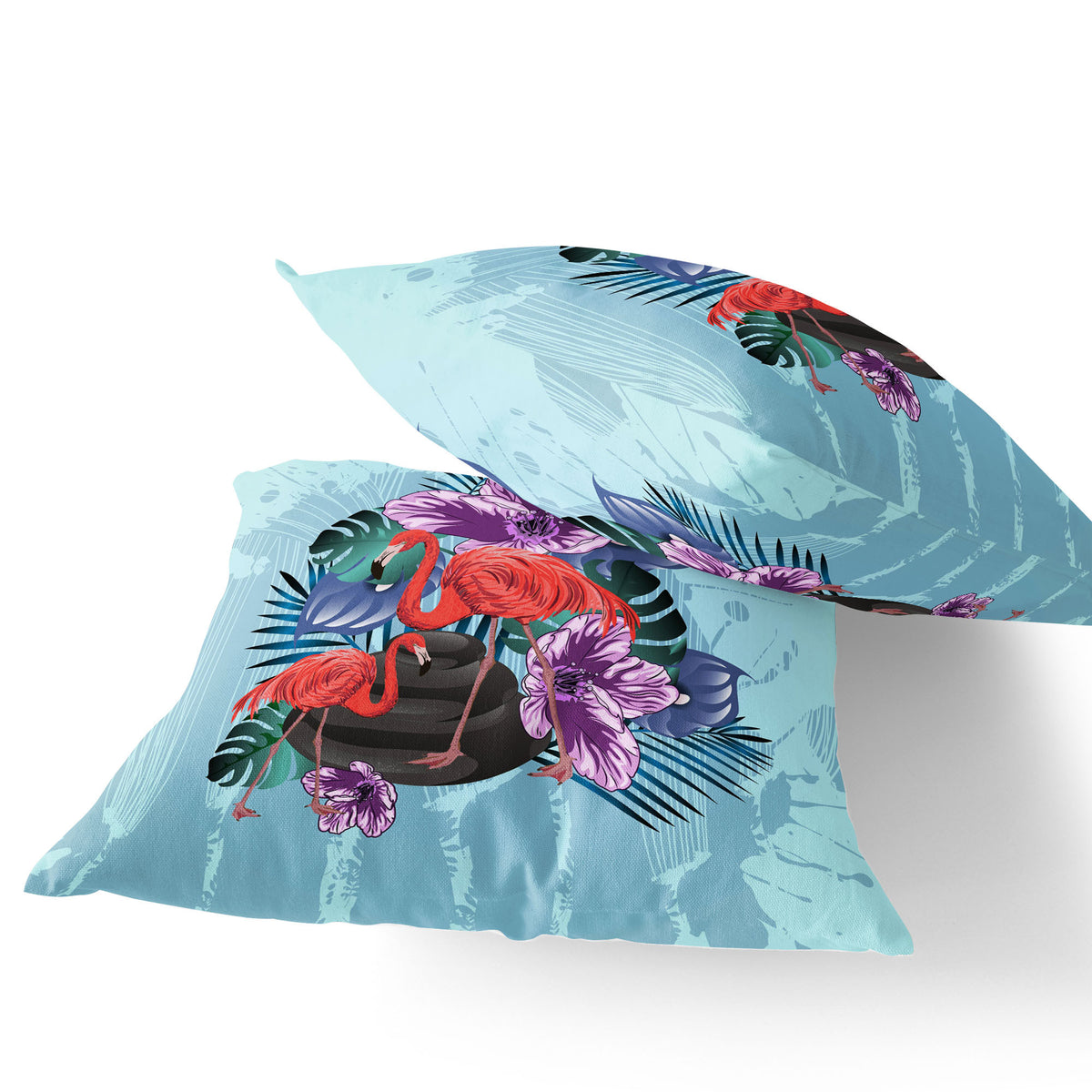 Set of Two 16" X 16" Blue Flamingo Blown Seam Indoor Outdoor Throw Pillow