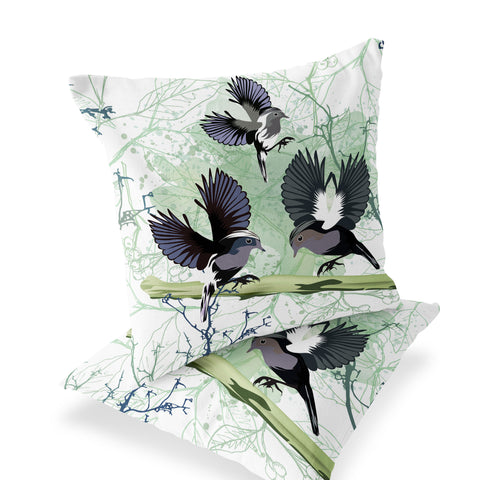 Set of Two 16" X 16" Off White Bird Blown Seam Indoor Outdoor Throw Pillow