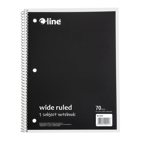 1-Subject Notebook, 70 Page, Wide Ruled, Black, Pack of 12