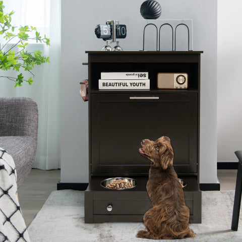 Pet Feeder Station with Stainless Steel Bowl-Coffee