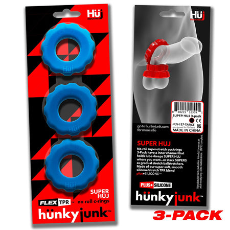 Hunkyjunk SuperHuj 3-Pack Cockrings Teal Ice