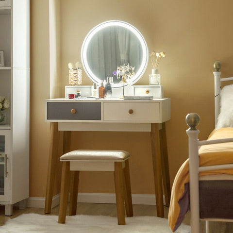 Makeup Dressing Table with 4 Drawers and Lighted Mirror