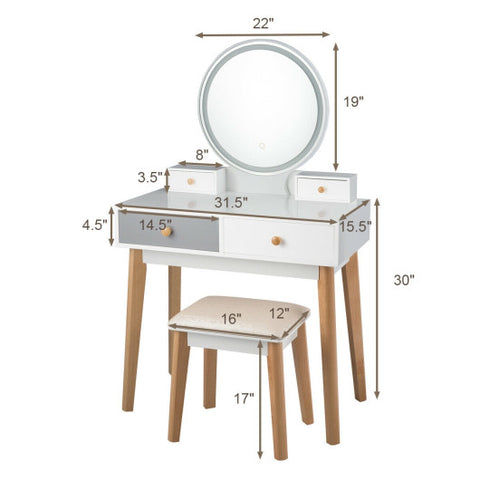 Makeup Dressing Table with 4 Drawers and Lighted Mirror