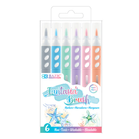 Brush Markers, Pastel Colors, 6 Per Pack, 12 Packs