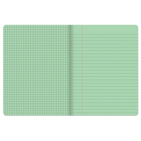 Dual Ruled Composition Book, Green, 1/4 in grid and 3/8 in (wide) 9-3/4" x 7-1/2", 100 Sheets, Pack of 6