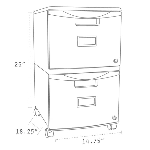 2 Drawer Mobile File Cabinet with Lock, Gray