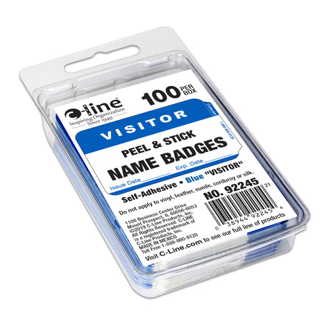 Pressure Sensitive Badges, Visitor, Blue, 3-1/2" x 2-1/4", 100 Per Pack, 5 Packs