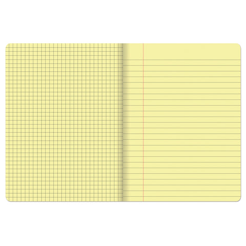 Dual Ruled Composition Book, Yellow, 1/4 in grid and 3/8 in (wide) 9-3/4" x 7-1/2", 100 Sheets, Pack of 6