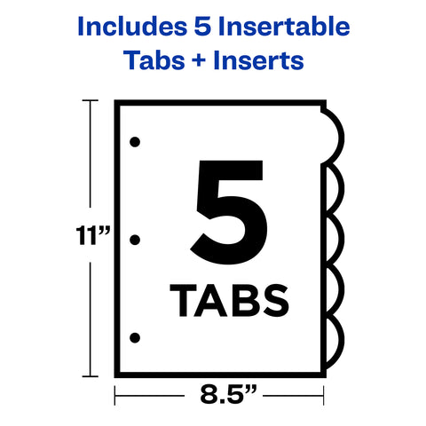 Insertable Style Edge™ Plastic Dividers, 5-Tab Set, Multicolor, 6 Sets