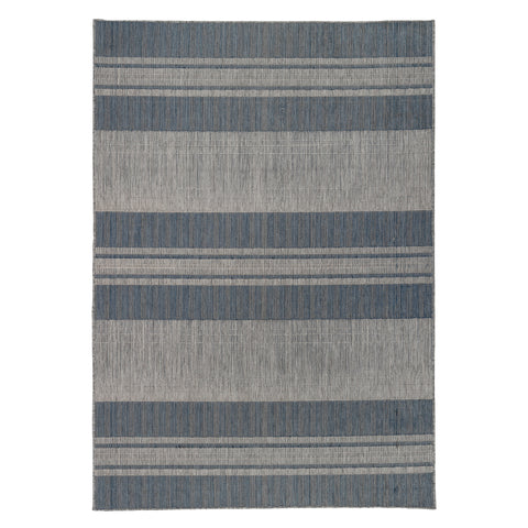 8' Runner Blue and Gray Striped Stain Resistant Indoor Outdoor Runner Rug