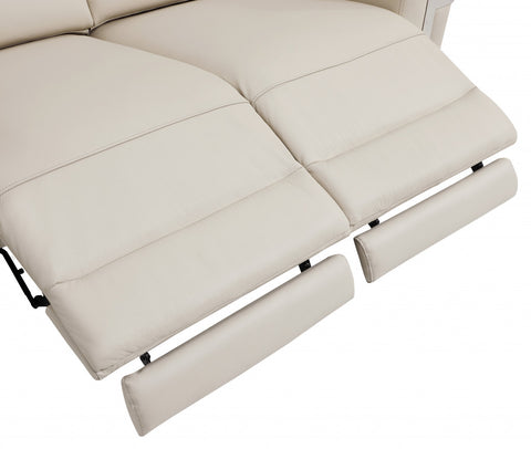 65" Beige Italian Leather and Stainless Reclining Love Seat