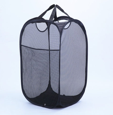 Mesh Pop Up Laundry Basket With Side Pocket (Black)