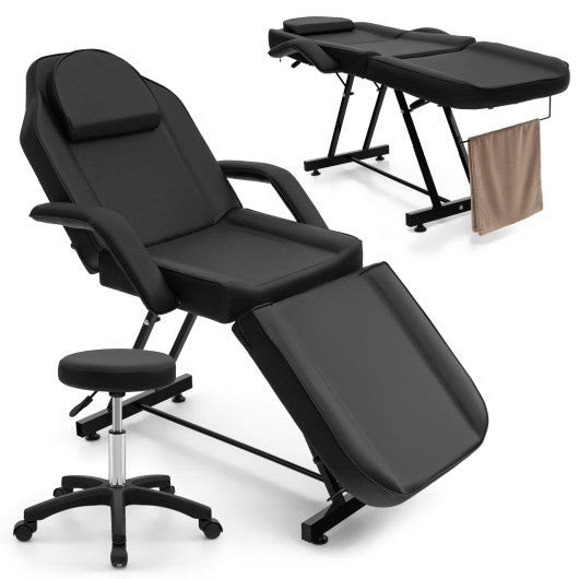 73 Inch Facial Chair Set with Removable Headrest Detachable Armrests and Towel Rack-Black