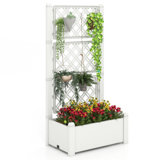 Outdoor Planter Box Self-Watering Raised Garden Bed Trellis with Water Level Indicator-White